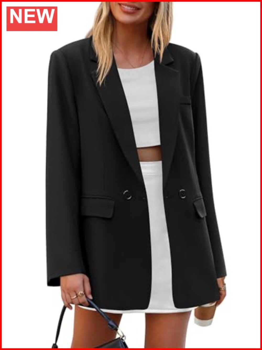 Women's Oversized Double Breasted Blazer Lightweight Business Casual Notch Lapel